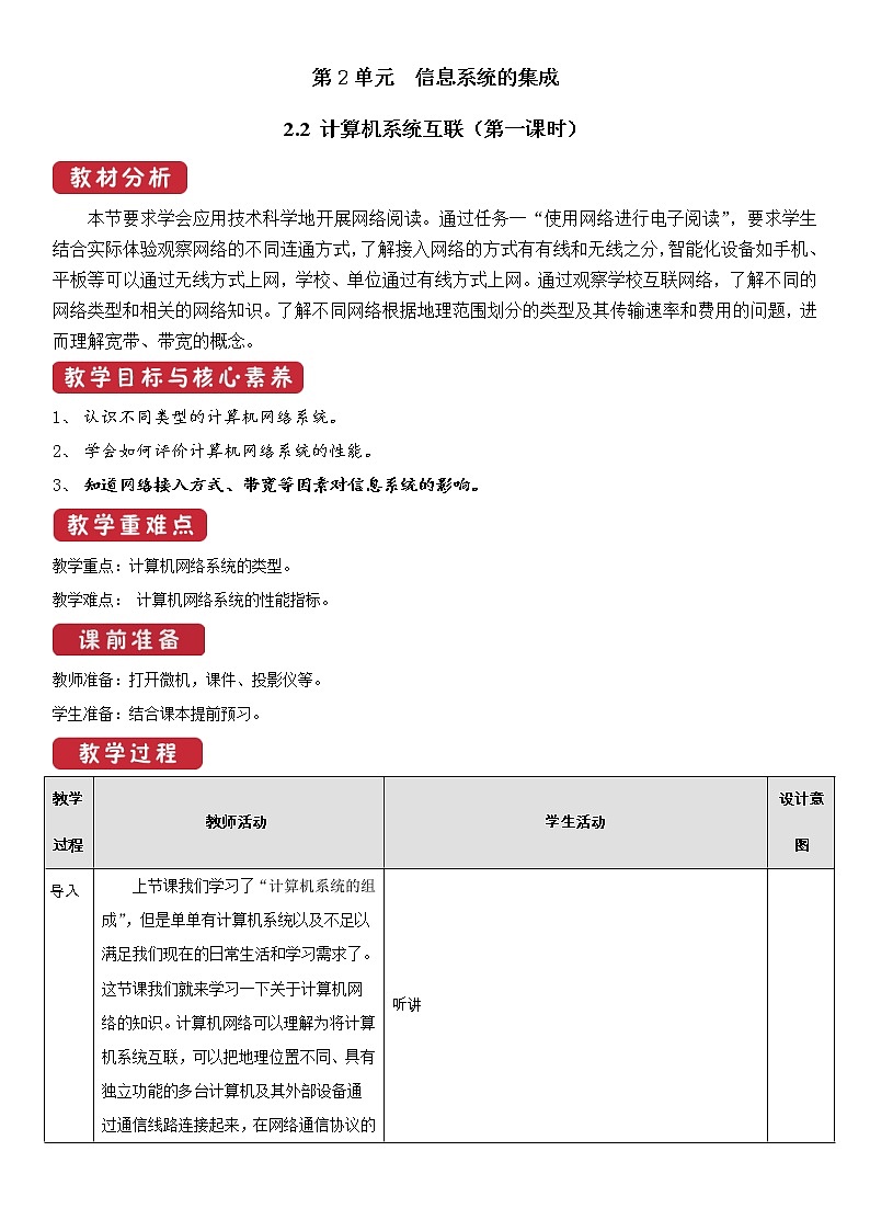 必修2 2.2 计算机系统互联 第1课时 教案01