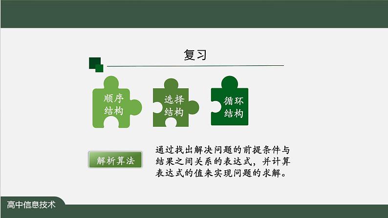 中图版高中信息技术必修1 2.4 常见算法的程序实现——基于解析算法的问题解决 课件+教案+学习任务单+练习题02