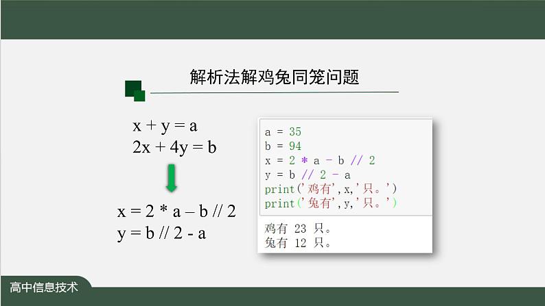 中图版高中信息技术必修1 2.4 常见算法的程序实现——基于解析算法的问题解决 课件+教案+学习任务单+练习题04