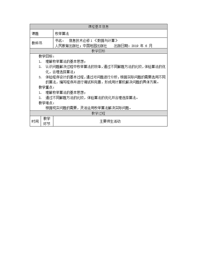 中图版高中信息技术必修1 2.4 常见算法的程序实现——基于解析算法的问题解决 课件+教案+学习任务单+练习题01