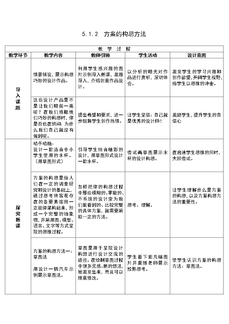 通用技术必修一方案的构思方法教案及反思