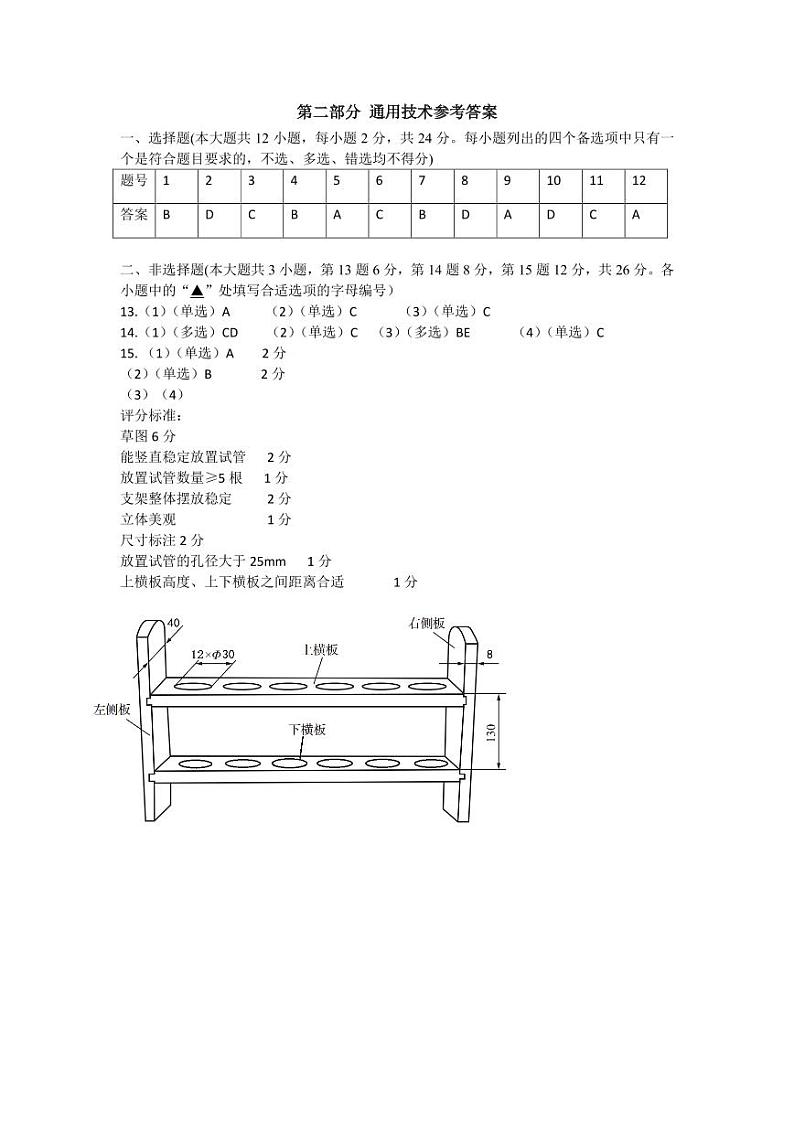 浙江省浙东北联盟(ZDB)2023-2024学年高二上学期期中考试通用技术试题含答案01