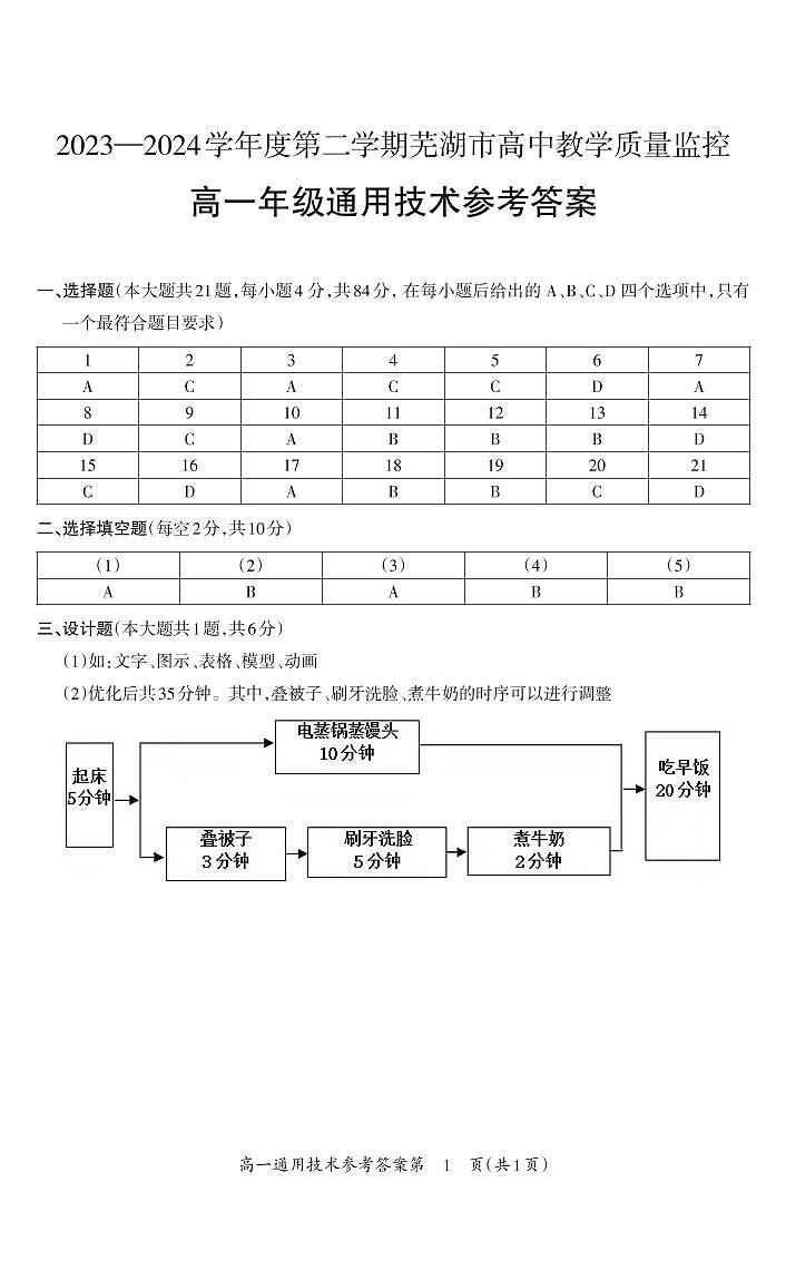 高一通用技术答案第1页