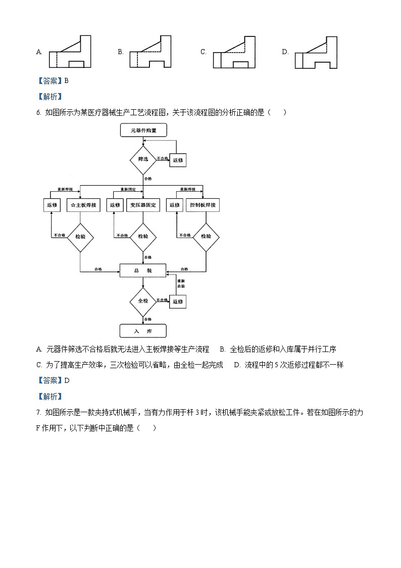 浙江省杭州市桐浦富兴联谊学校2023-2024学年高二下学期5月月考技术试题 -高中通用技术 Word版含解析第3页