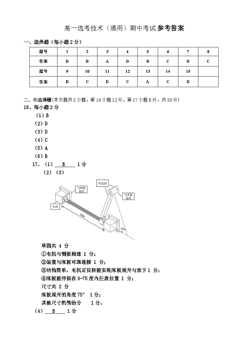 余姚中学高一期中通用技术试题答案及评分标准第1页
