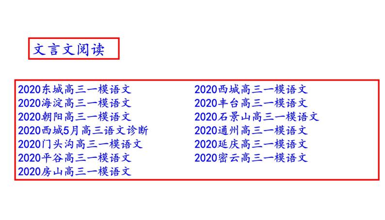 北京市2020届高三一模语文分类汇编之文言文阅读(十三区145张PPT）02