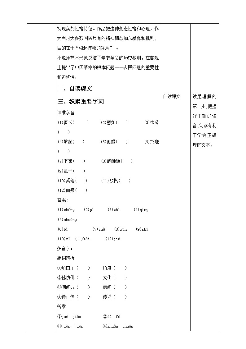 高中语文 选择性必修下第二单元5.1《阿Q正传》第一课时教案第3页