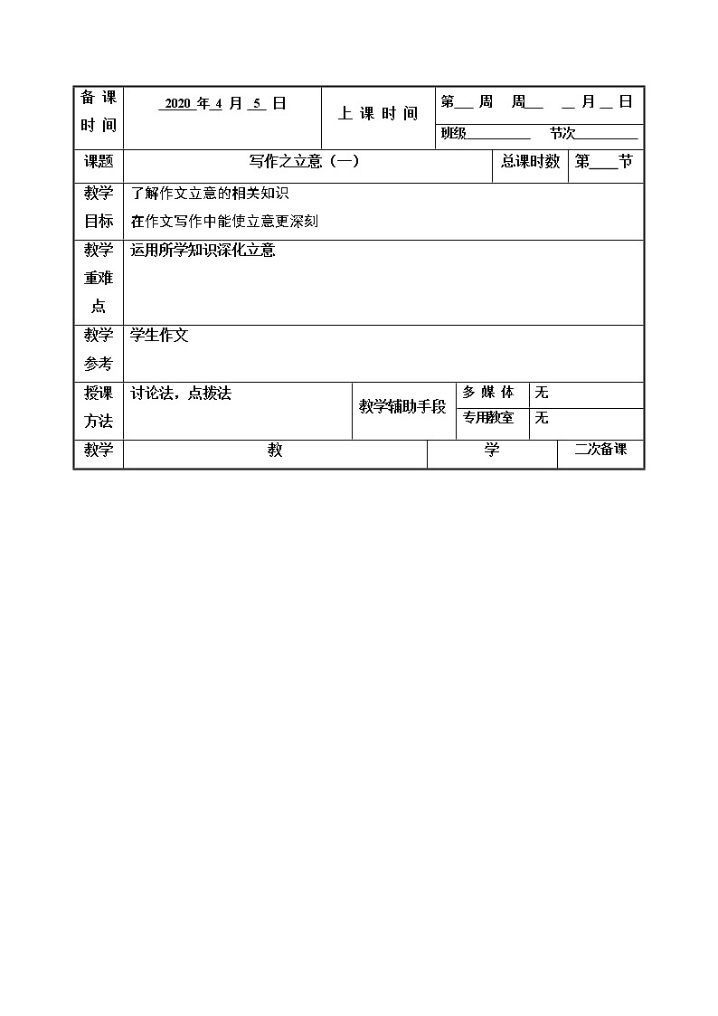 2020-2021学年 高中语文 二轮复习写作之立意 教案第1页