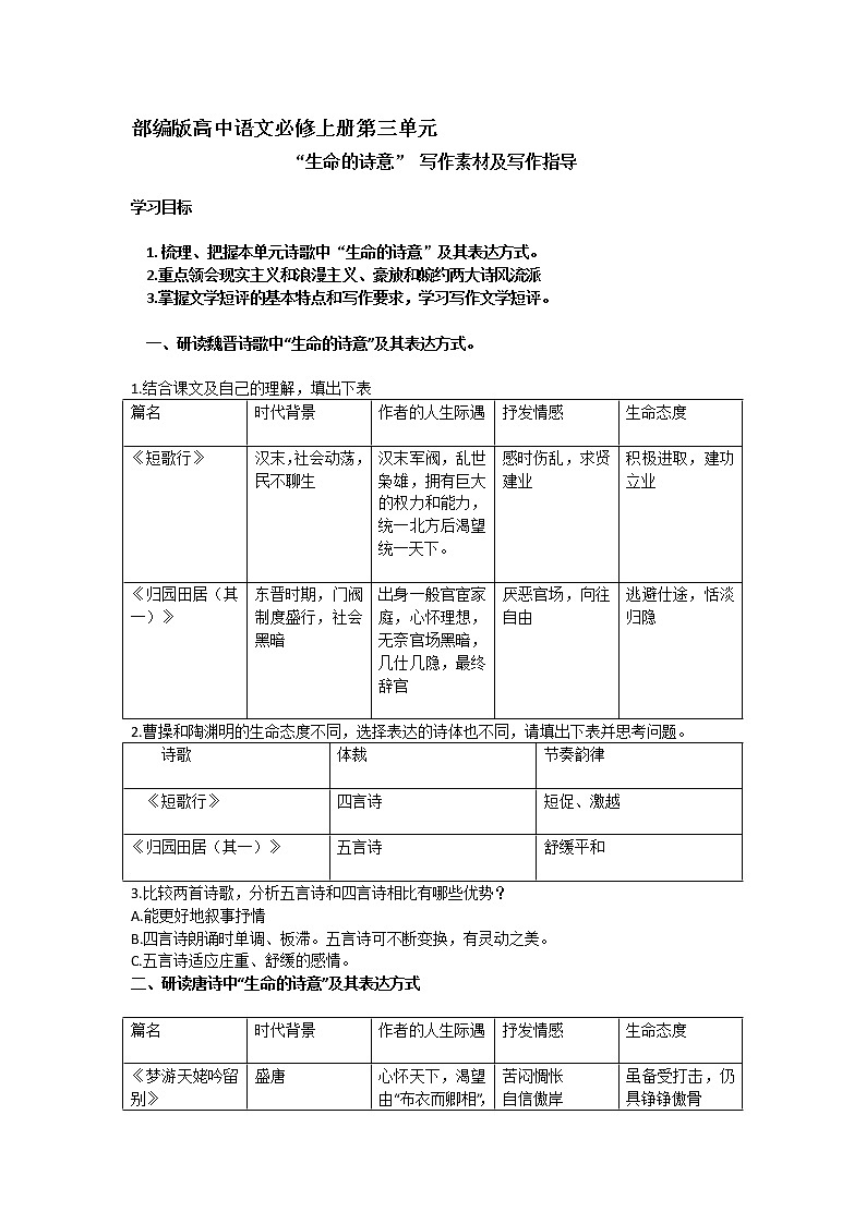 部编版高中语文必修上册第三单元生命的诗意写作素材及写作指导课件PPT01