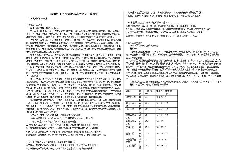 2019年山东省淄博市高考语文一模试卷第1页