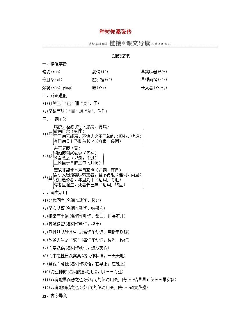 2021_2022学年高中语文第6单元文无定格贵在鲜活种树郭橐驼传学案新人教版选修中国古代散文欣赏2021092723201