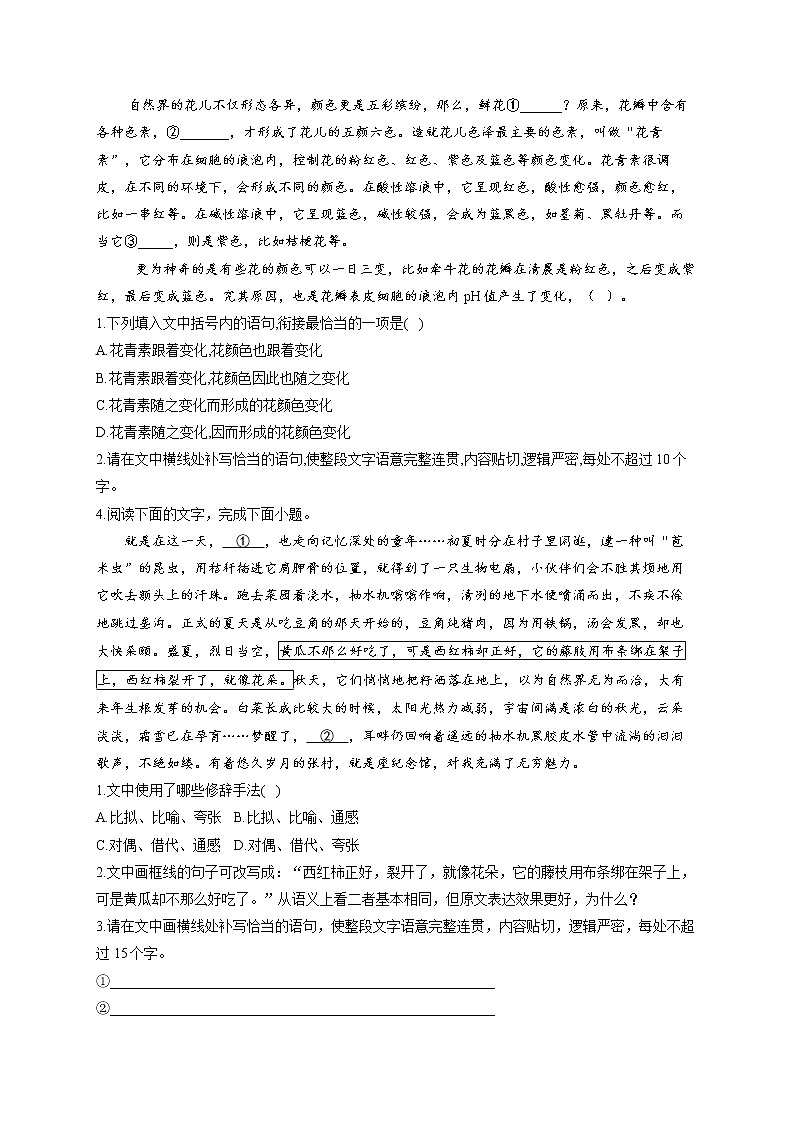 2021-2022学年高二语文人教统编版寒假作业(7)语言文字综合运用 练习02