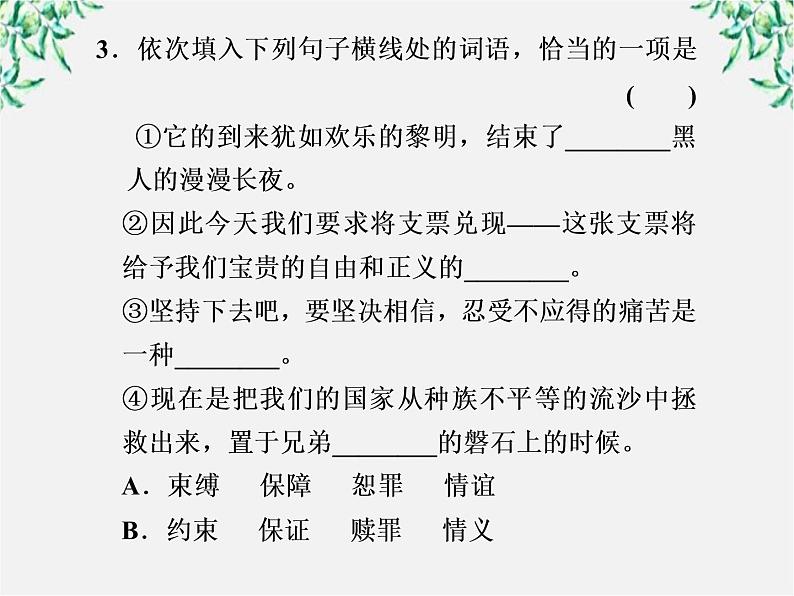 【年暑假礼包】高一语文精品课件:4.12《我有一个梦想》第二课时(新人教版必修2)第3页