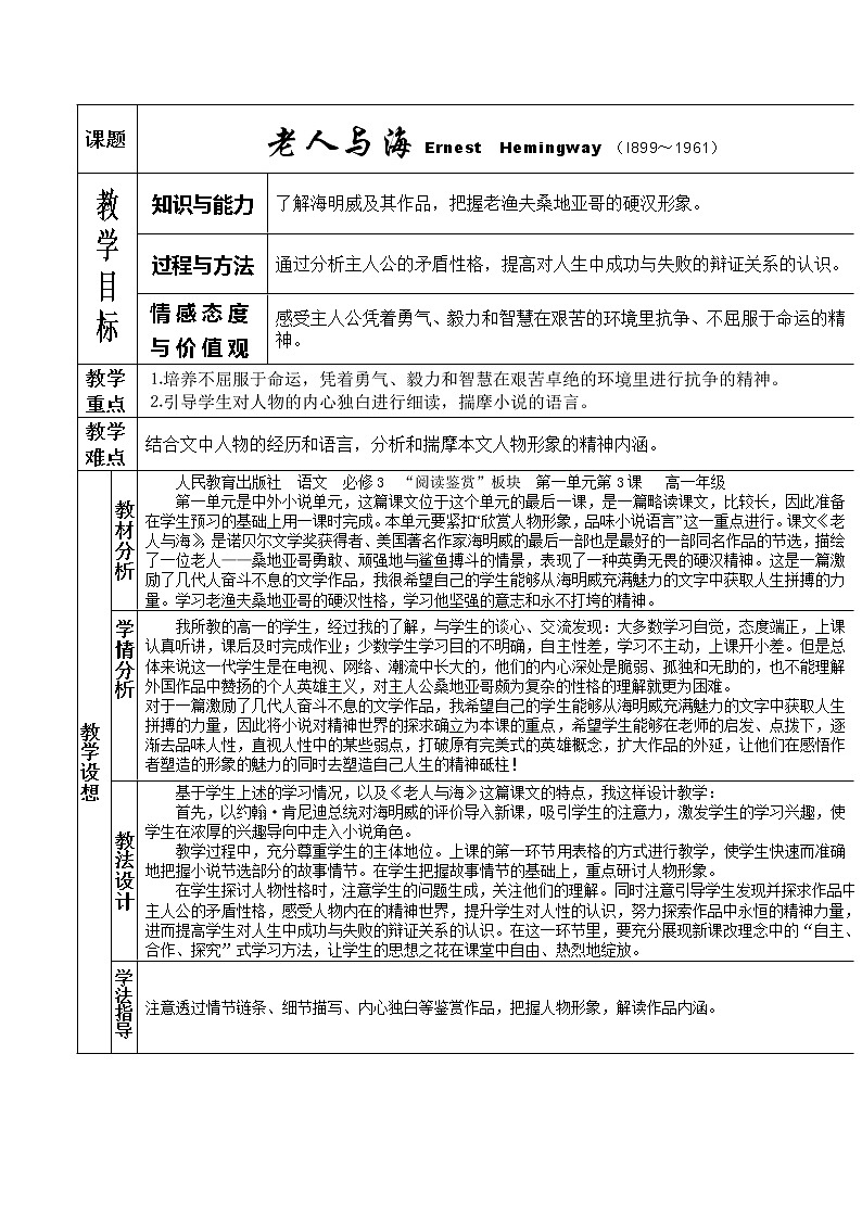 语文:《老人与海》(教学设计)01