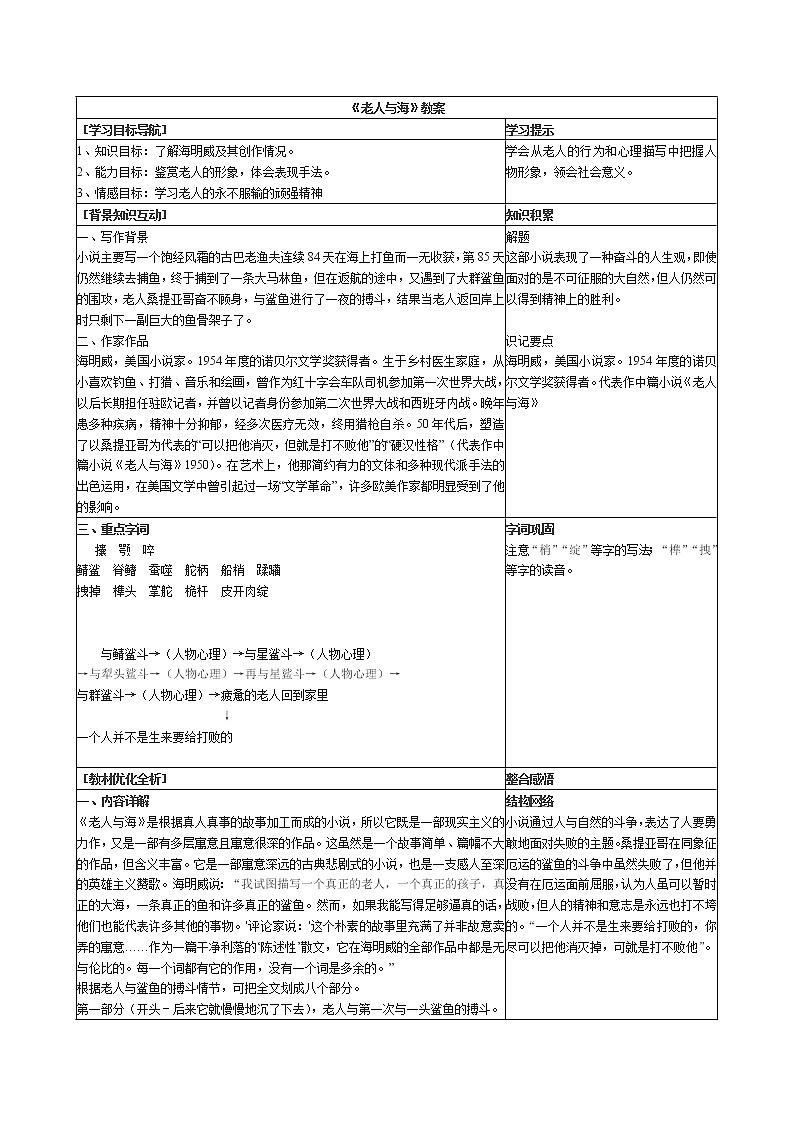 1.4《老人与海》教案(新人教必修3).第1页