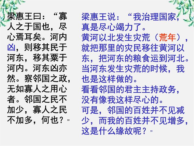 江西省上饶市鄱阳扬帆中学学年高二语文课件:3.8《寡人之于国也》(新人教版必修3)60008