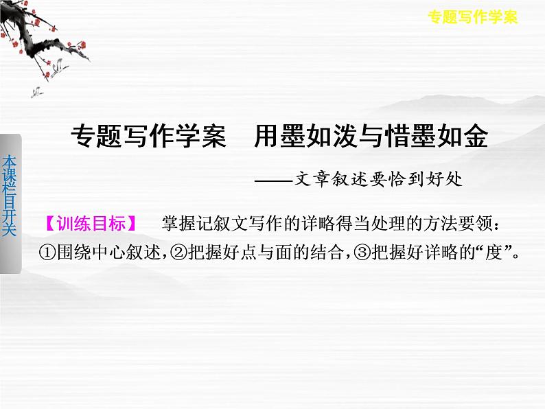 《学案导学设计》高一语文配套课件:专题写作学案1 用墨如泼与惜墨如金(苏教版必修2)51301