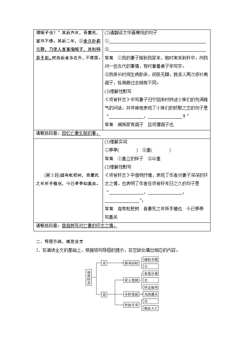 高中语文部编版选择性必修下册第三单元 学段一 9.2《项脊轩志 》学案(word版含答案)03