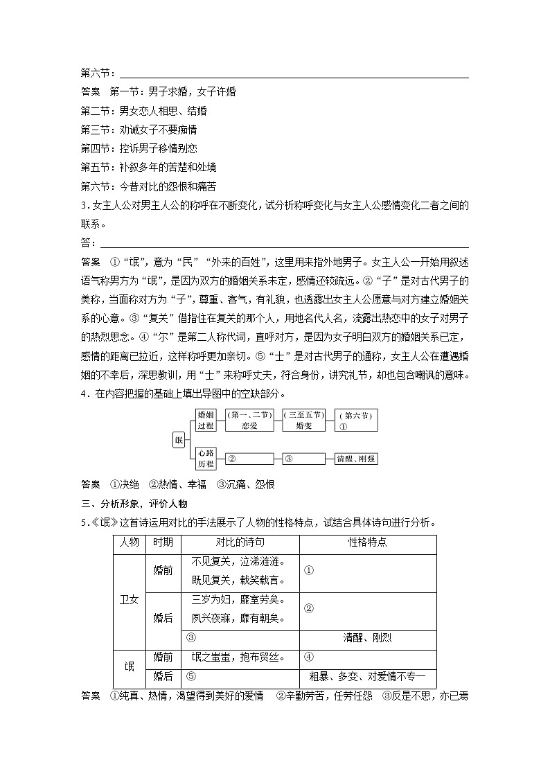 高中语文部编版选择性必修下册第一单元 学段一 第1课 (1)氓 学案(word版含答案)第2页