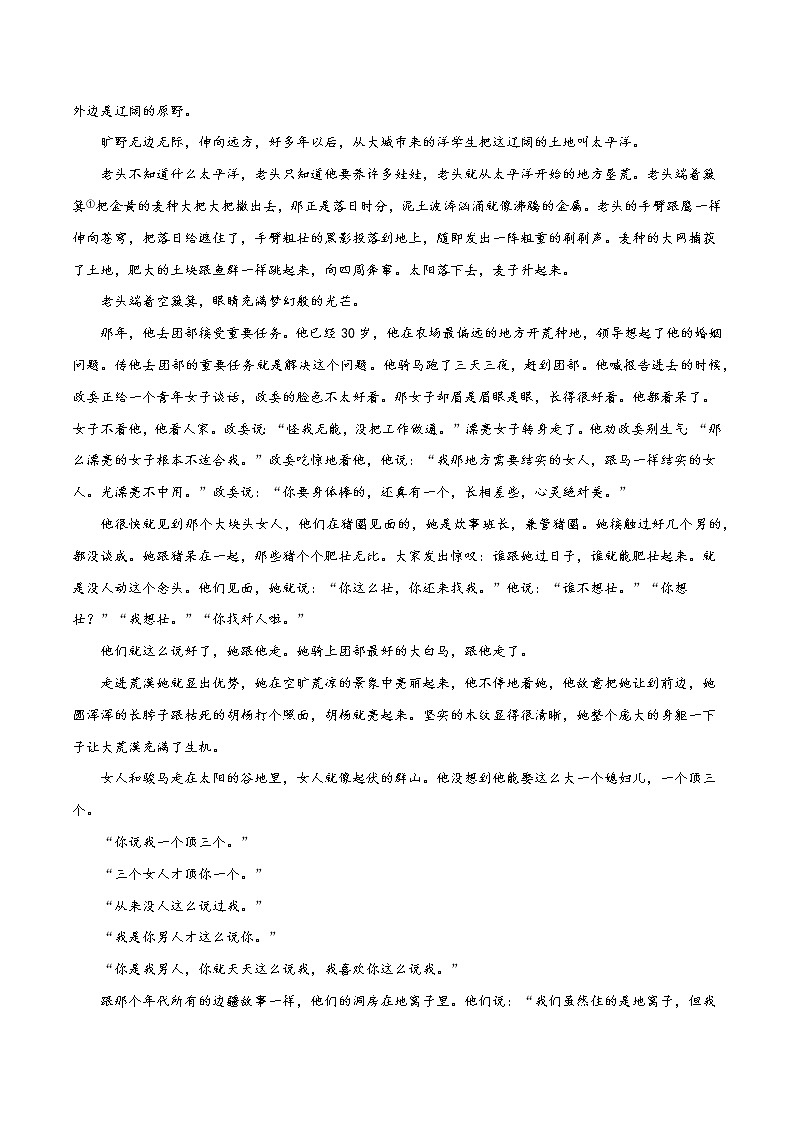 专题4 小说文学类文本阅读-2022年高考语文一轮复习暑假训练专题分类卷02