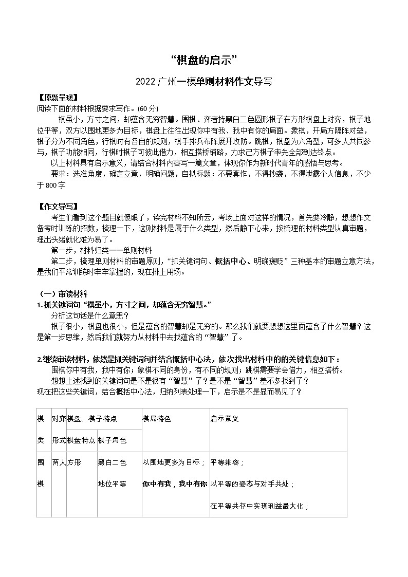 45 “棋盘的启示”——2022广州一模单则材料作文导写-2022年高考作文热点新闻素材积累与运用第1页
