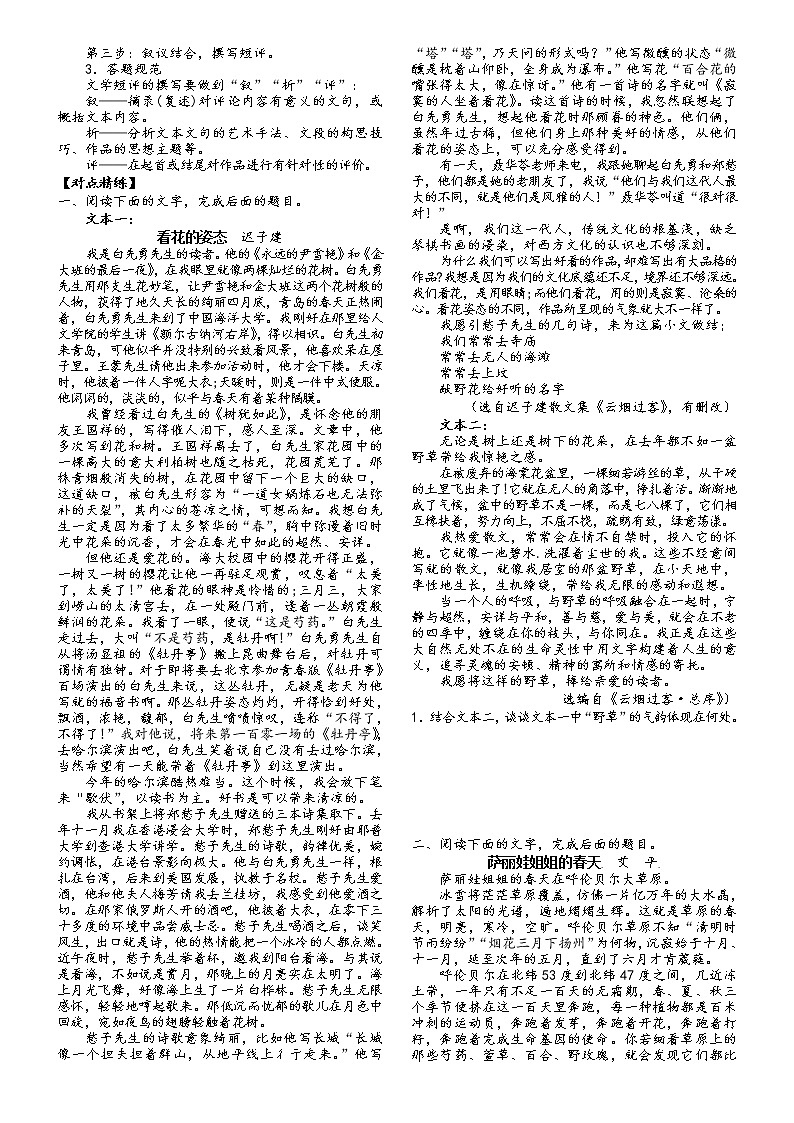 第三板块 散文阅读 第九讲 散文阅读探究题(原卷版)第2页