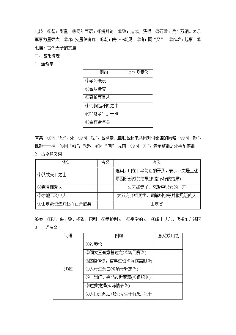 选择性必修中册Ⅰ 课文3 过秦论-2022新高考语文【步步高】新教材文言文点线面(统编版word)第3页