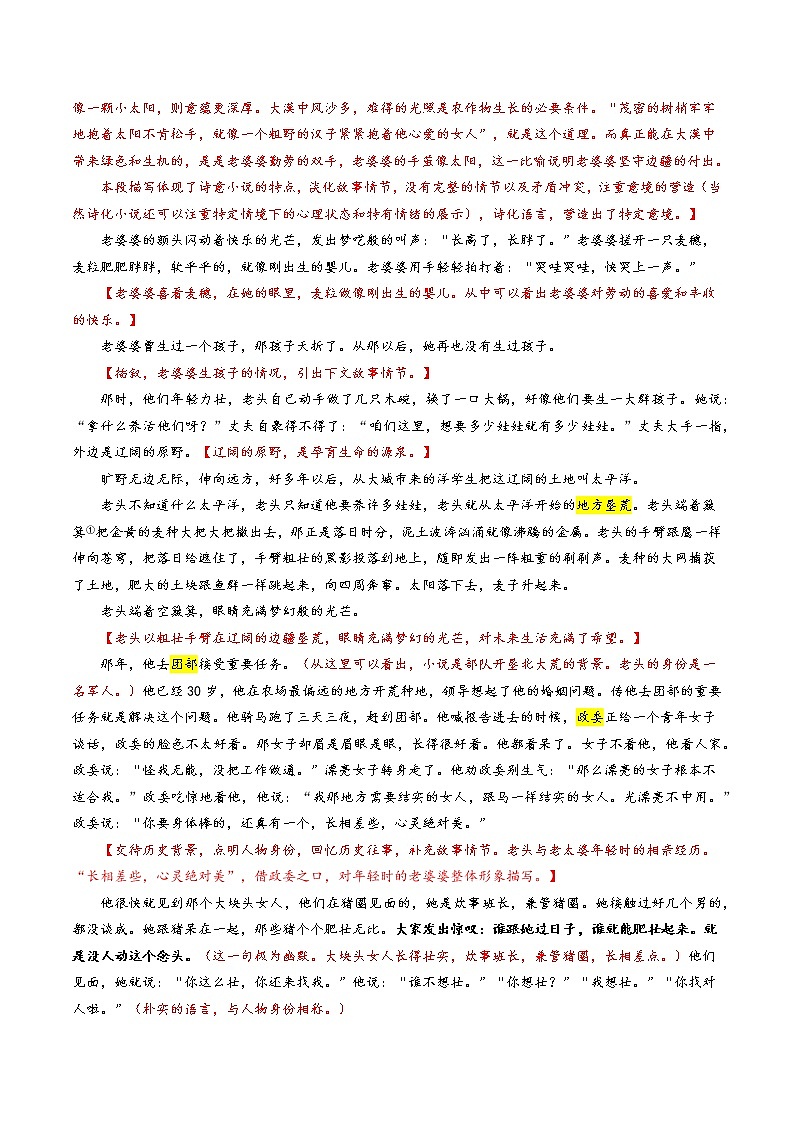 专题05典范诗化小说《麦子》精准解读-2022高考语文小说阅读热点题材详解与特训第2页