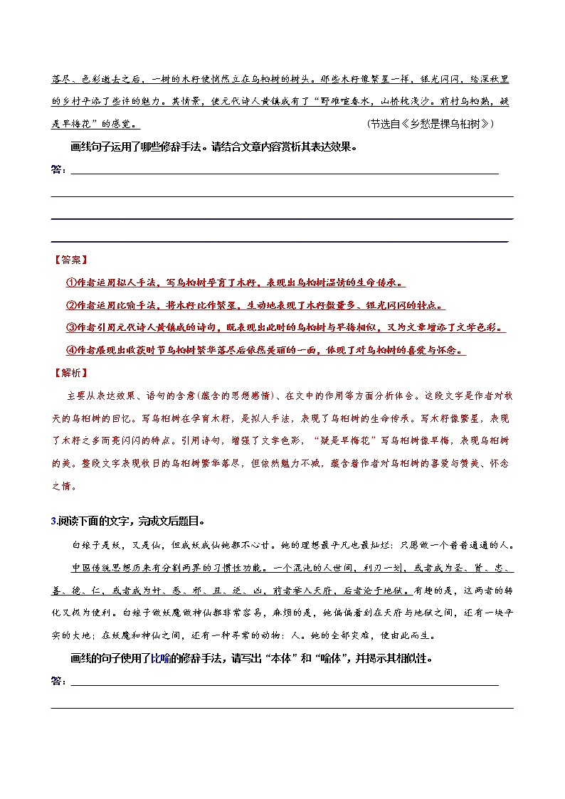 讲练04 正确运用修辞手法之强化篇-2022年高考语文专项讲练之语言文字运用(全国卷+新高考卷)第2页