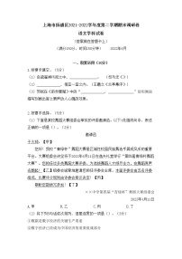 2022年上海市杨浦区高三下学期高考二模语文试卷（含答案）