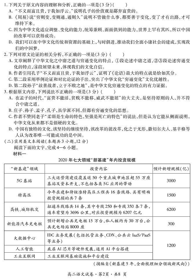 曲靖市第二中学学联体2020年联合考试(第四次)高二年级语文试题第2页