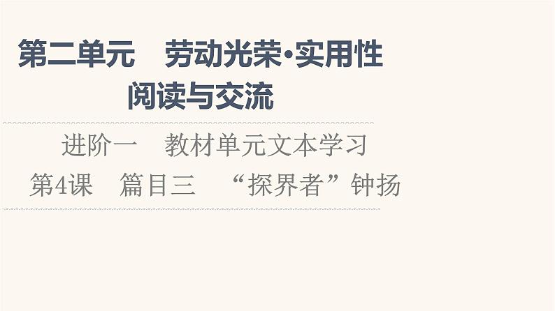 人教统编版高中语文必修上册第2单元劳动光荣实用性阅读与交流进阶1第4课篇目3“探界者”钟扬课件第1页