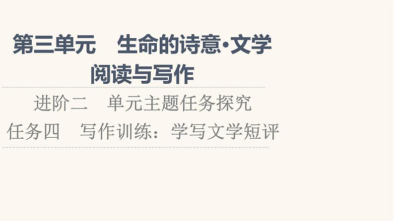 人教统编版高中语文必修上册第3单元生命的诗意文学阅读与写作进阶2任务4写作训练:学写文学短评课件01
