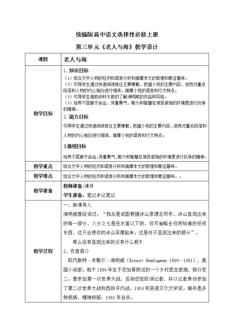 1.3.10《老人与海》课件+教案+练习01