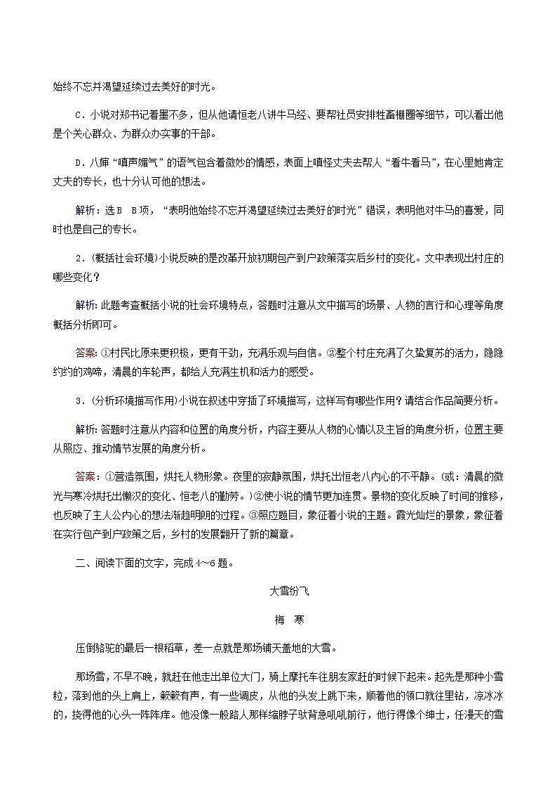 高考语文二轮复习现代文阅读专题3考点练2小说的环境描写含答案第3页
