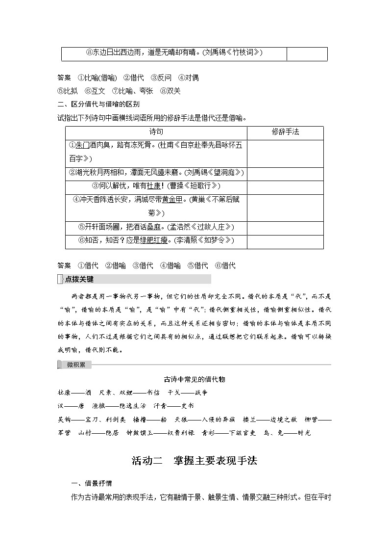 (新高考)高考语文二轮复习第4部分 古诗词阅读与鉴赏 课时46 赏析表达技巧之修辞手法与表现手法-精准判断,精析效果 (含详解) 试卷03
