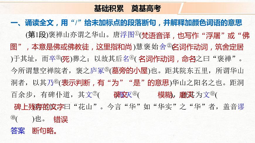 (全國版)高考語文一輪復習課件第5部分 教學文言文點線面 必修2 課文3 游褒禪山記 (含詳解)第2頁