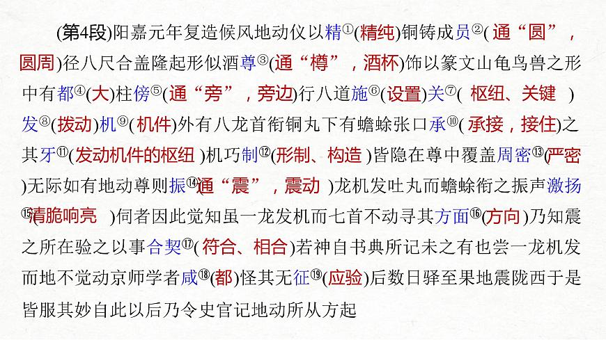 (全國(guó)版)高考語文一輪復(fù)習(xí)課件第5部分 教學(xué)文言文點(diǎn)線面 必修4 課文3 張衡傳 (含詳解)第4頁