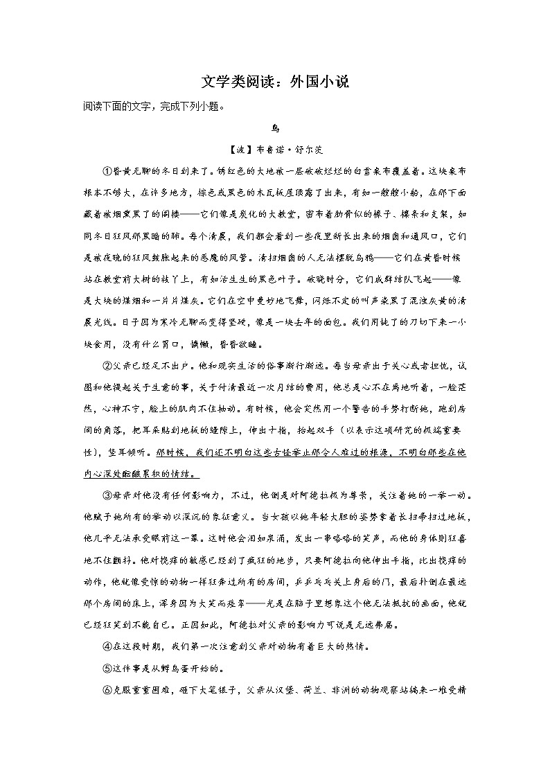 浙江高考语文文学类阅读分类训练:外国小说类第1页