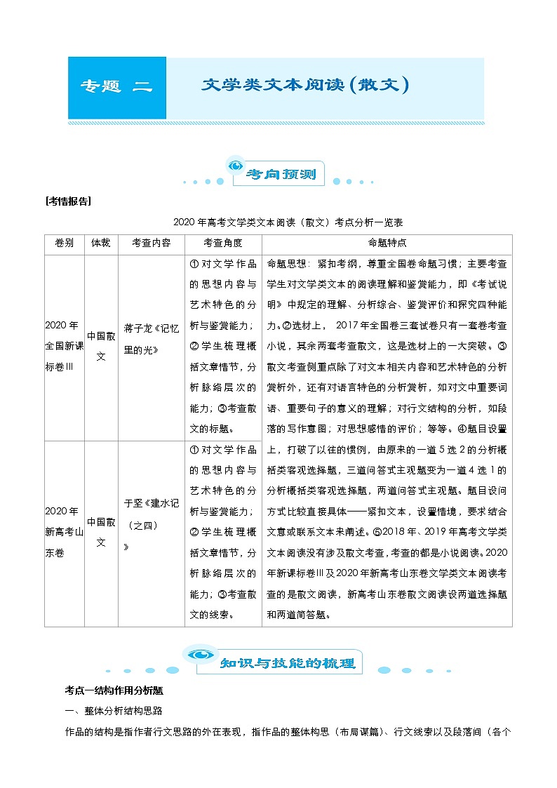 (新高考)高考语文二轮精品专题二《文学类文本阅读(散文)》(原卷版)第1页