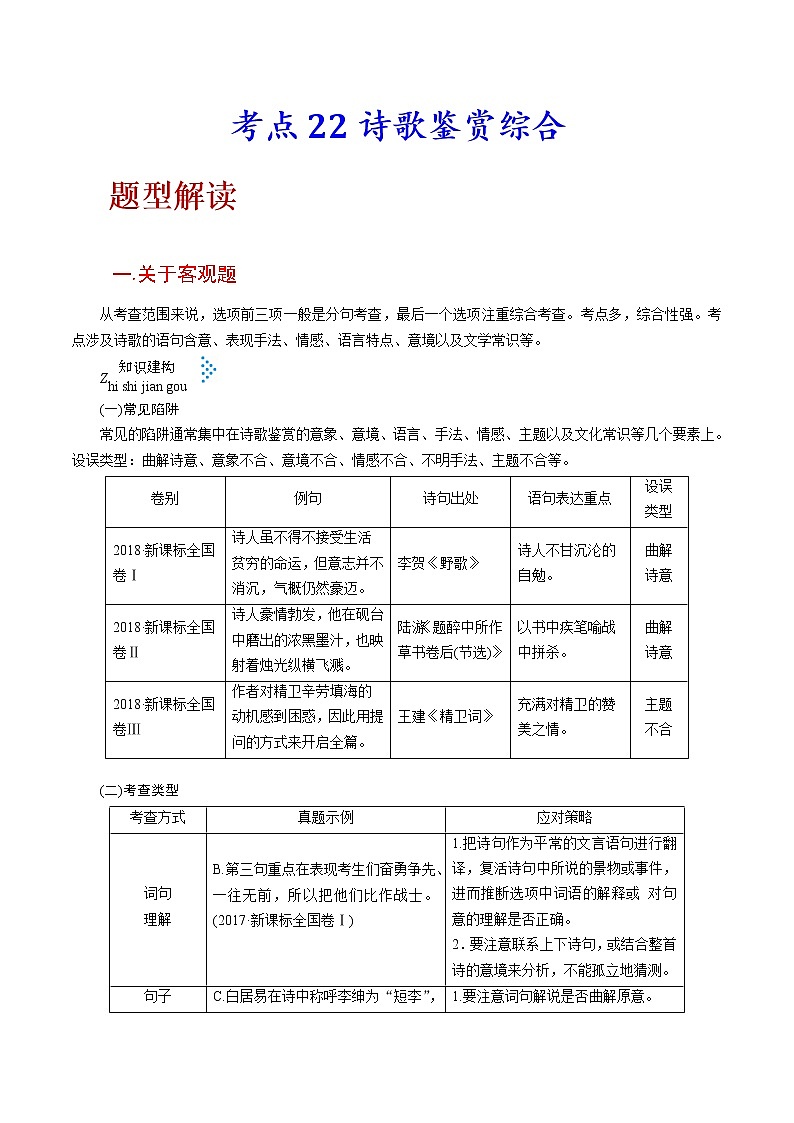 【备战2023高考】语文考点全复习——考点23《诗歌鉴赏综合》(含解析)(新高考专用)第1页