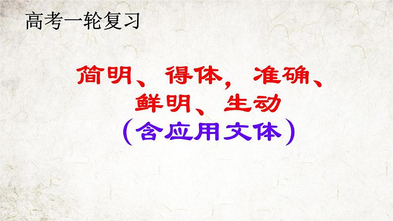 2023届高考语文语言文字运用复习:简明连贯得体 课件第1页