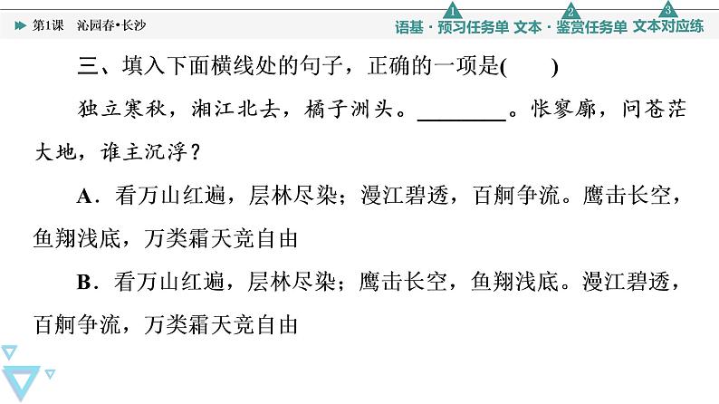 人教统编版高中语文必修上册第1单元 进阶1 第1课 沁园春•长沙课件第8页
