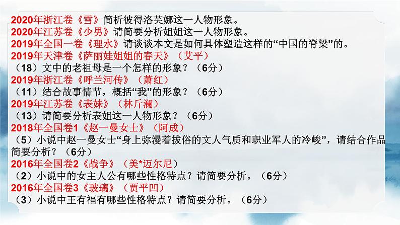 2023届高考专题复习:小说人物形象的概括与分析 课件第5页