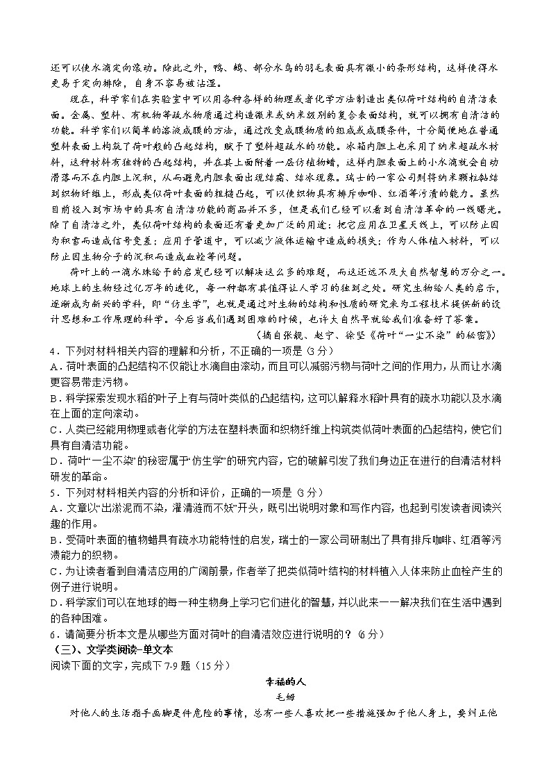 2023泸州泸县四中高三二诊模拟考试语文试题含答案第3页