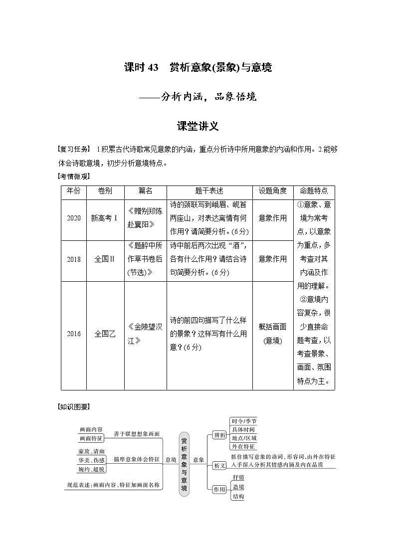 新高考语文第4部分 古诗词阅读与鉴赏 课时43 赏析意象 (景象)与意境——分析内涵,品象悟境第1页