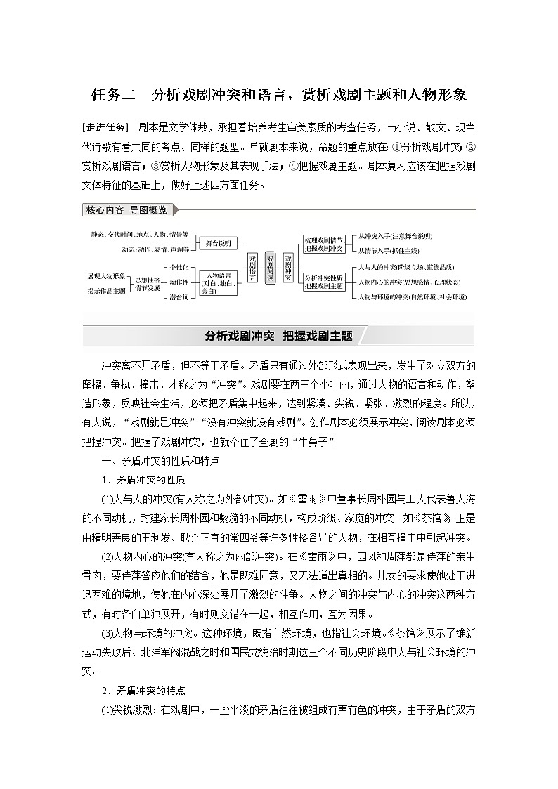 新高考语文第10部分 文学类文本阅读 戏剧 任务二 分析戏剧冲突和语言,赏析戏剧主题和人物形象01