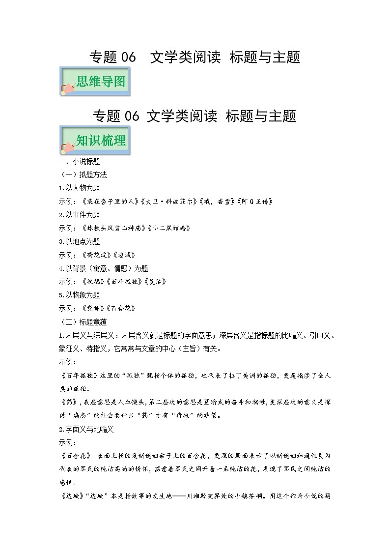 专题06 文学类阅读(标题与主题探究)——【备考2023】高考语文备考系列(复习思维导图 必备知识手册)01