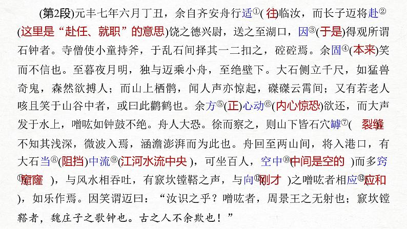新高考语文第2部分 教材文言文点线面 选择性必修下册 Ⅰ 课文6 石钟山记课件PPT第3页