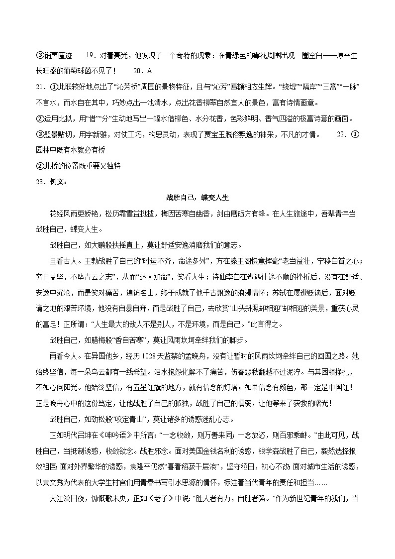 2023年高考押题预测卷01(新高考Ⅰ卷)-语文(参考答案)第2页